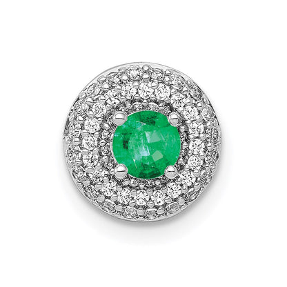 14K Weißgold Heiligenschein 1/4ct. Echt Diamant &.25 Smaragd Kette Anhänger