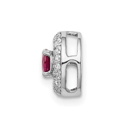 14K Weißgold 1/4ct. Echt Diamant Und.25 Rubin Kette Anhänger