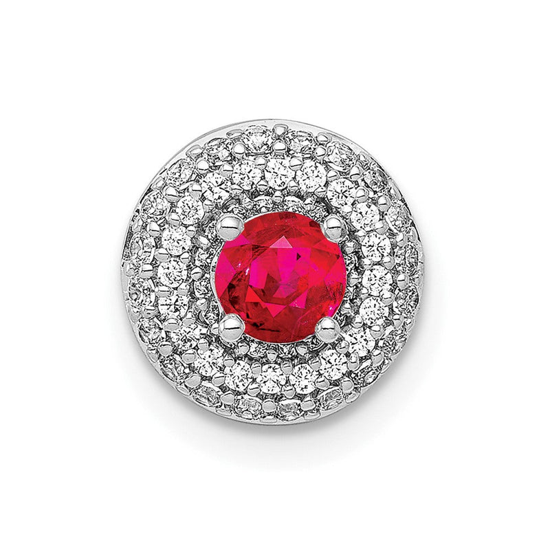 14K Weißgold 1/4ct. Echt Diamant Und.25 Rubin Kette Anhänger