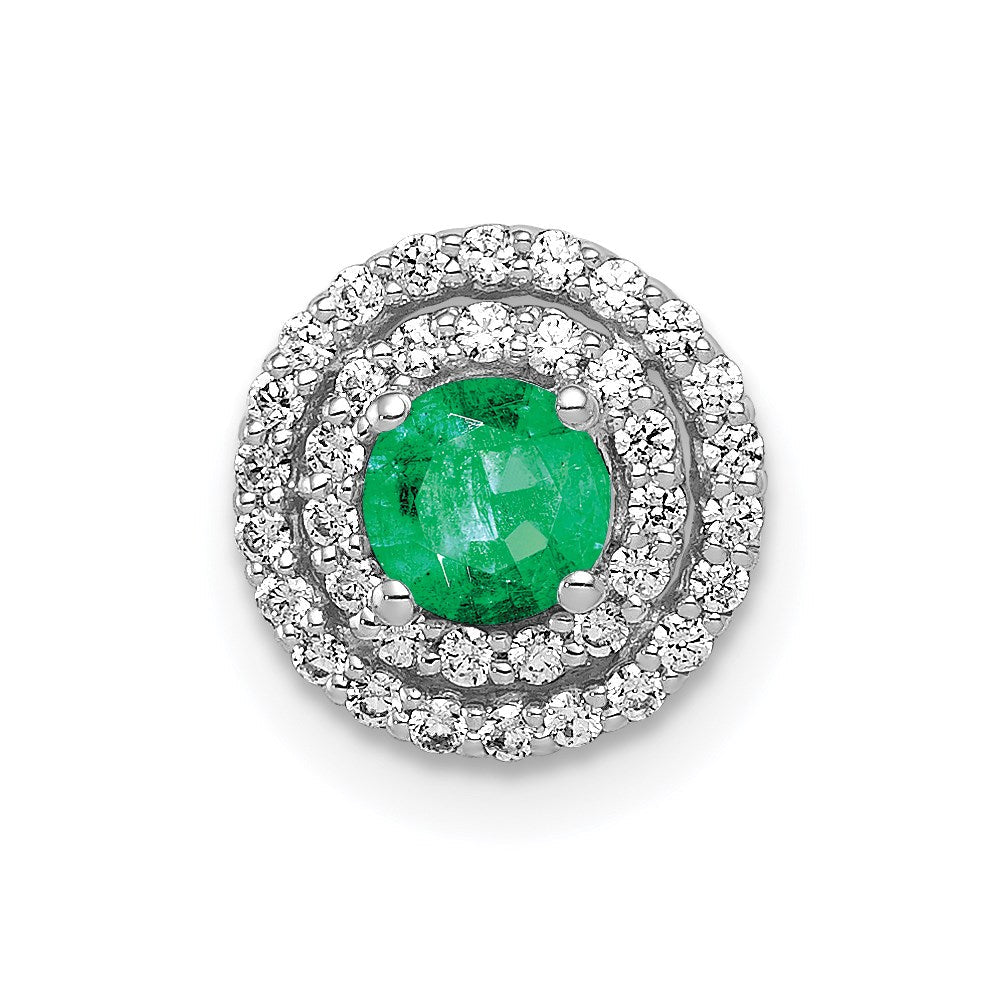 14K Weißgold Heiligenschein 1/5ct. Echt Diamant &.25 Smaragd Kette Anhänger