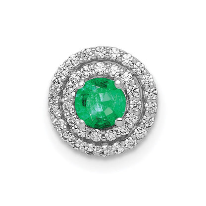 14K Weißgold Heiligenschein 1/5ct. Echt Diamant &.25 Smaragd Kette Anhänger