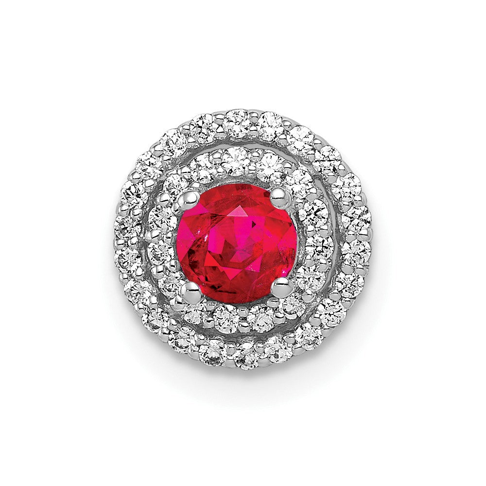 14K Weißgold 1/5ct. Echt Diamant Und.25 Rubin Kette Anhänger