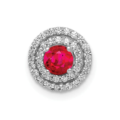 14K Weißgold 1/5ct. Echt Diamant Und.25 Rubin Kette Anhänger