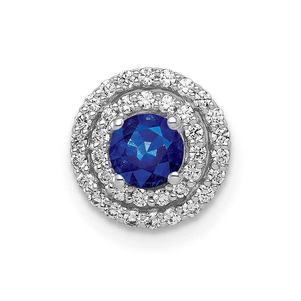 14K Weißgold 1/5ct. Echt Diamant Und.25 Saphir Kette Anhänger