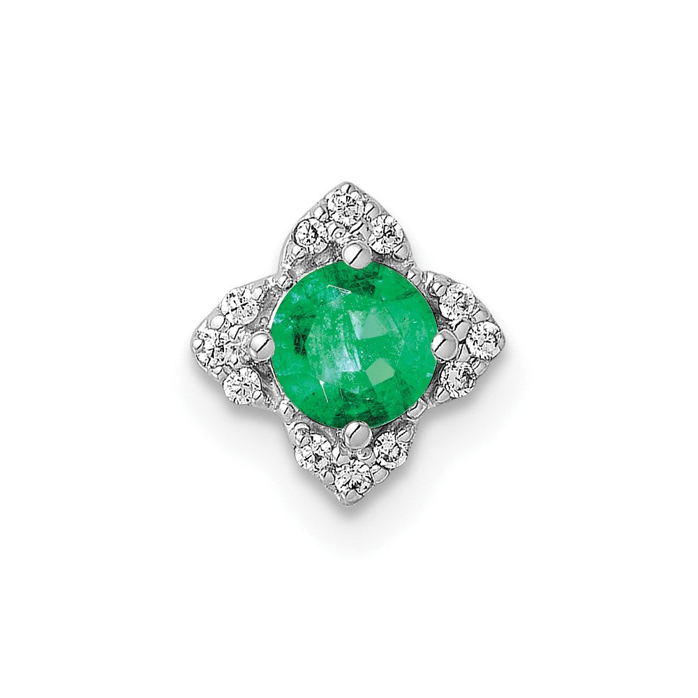 14K Weißgold 1/20ct. Echt Diamant Und.25 Smaragd Kette Anhänger