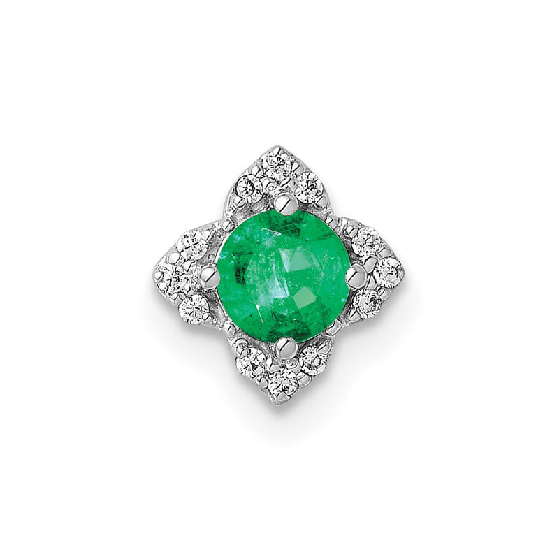 14K Weißgold 1/20ct. Echt Diamant Und.25 Smaragd Kette Anhänger