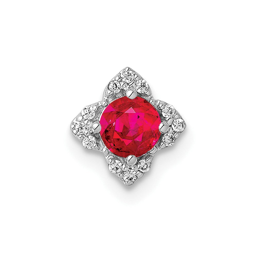 14K Weißgold 1/20ct. Echt Diamant Und.25 Rubin Kette Anhänger