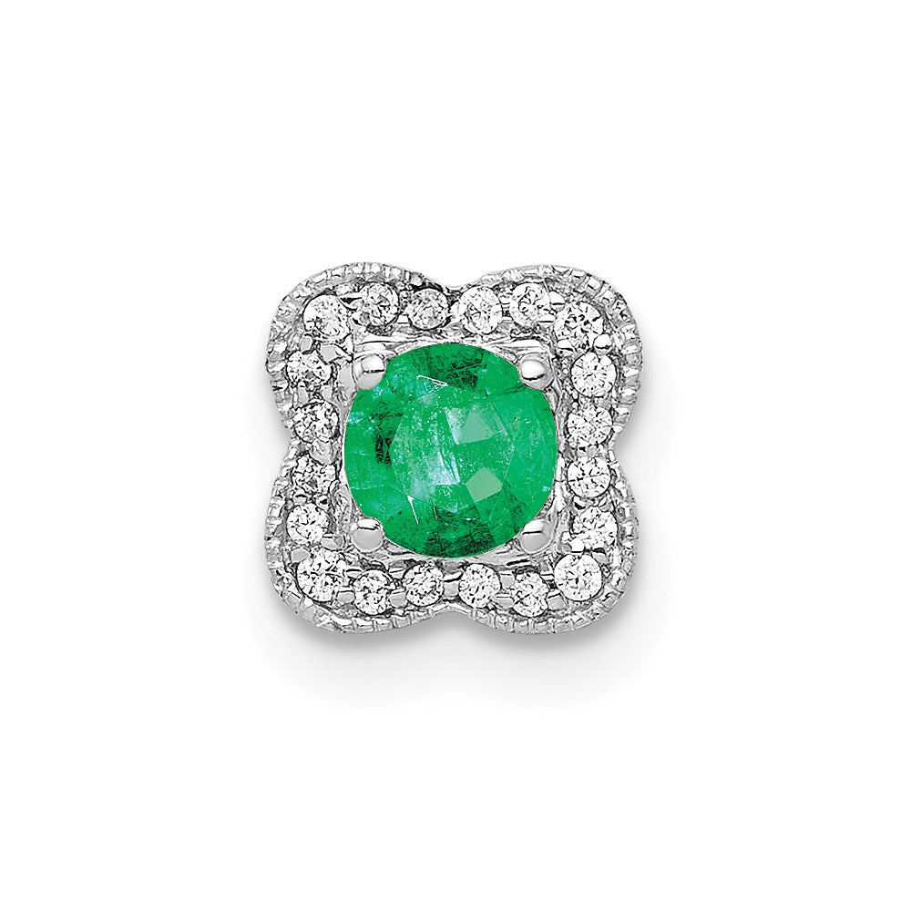 14K Weißgold 1/15ct. Echt Diamant &.25 Smaragd Kette Anhänger