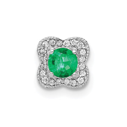 14K Weißgold 1/15ct. Echt Diamant &.25 Smaragd Kette Anhänger