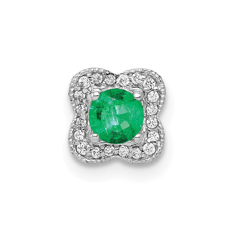 14K Weißgold 1/15ct. Echt Diamant &.25 Smaragd Kette Anhänger