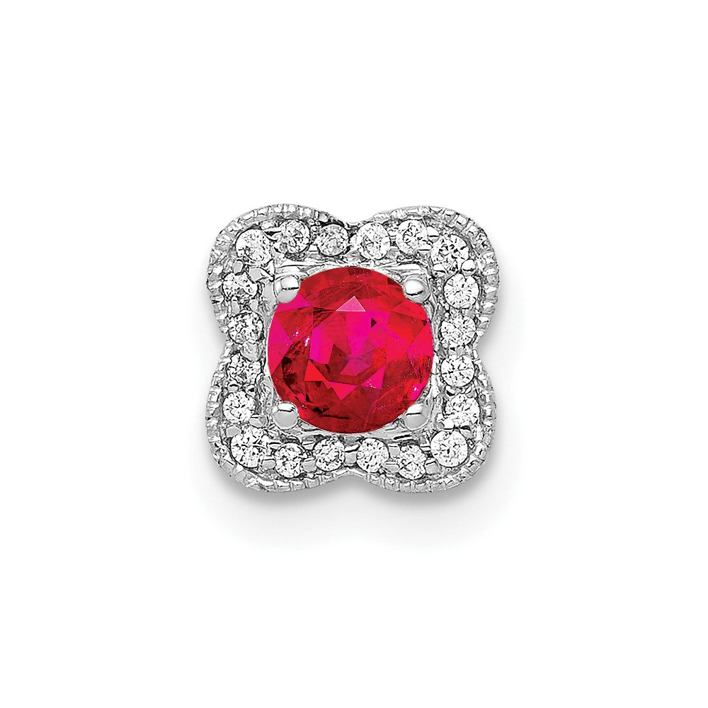 14K Weißgold 1/15ct. Echt Diamant Und.25 Rubin Kette Anhänger