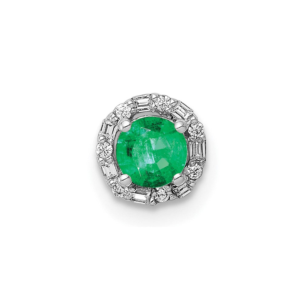 14K Weißgold Heiligenschein 1/20ct. Echt Diamant und Smaragd Kette Anhänger