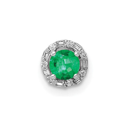 14K Weißgold Heiligenschein 1/20ct. Echt Diamant und Smaragd Kette Anhänger