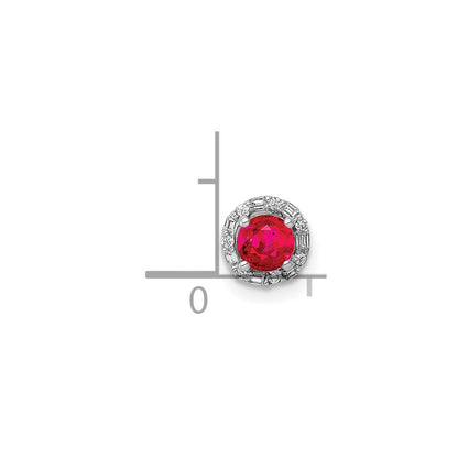 14K Weißgold 1/20ct. Echt Diamant Und.25 Rubin Heiligenschein Kette Anhänger