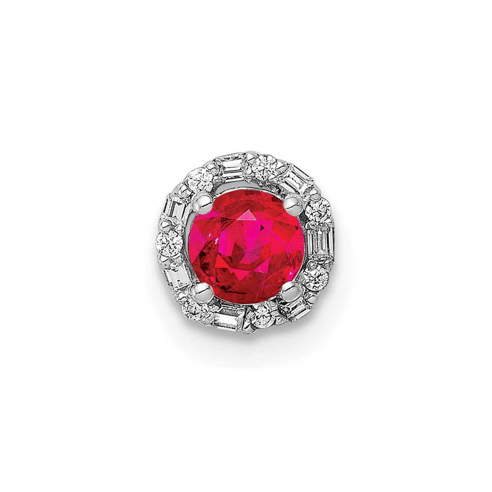 14K Weißgold 1/20ct. Echt Diamant Und.25 Rubin Heiligenschein Kette Anhänger