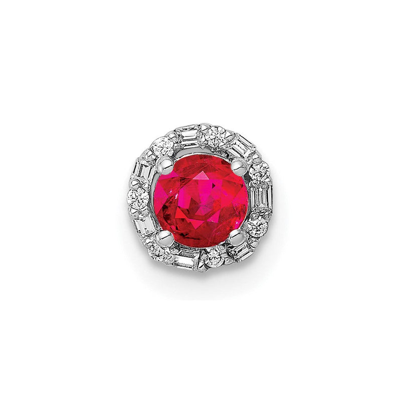 14K Weißgold 1/20ct. Echt Diamant Und.25 Rubin Heiligenschein Kette Anhänger