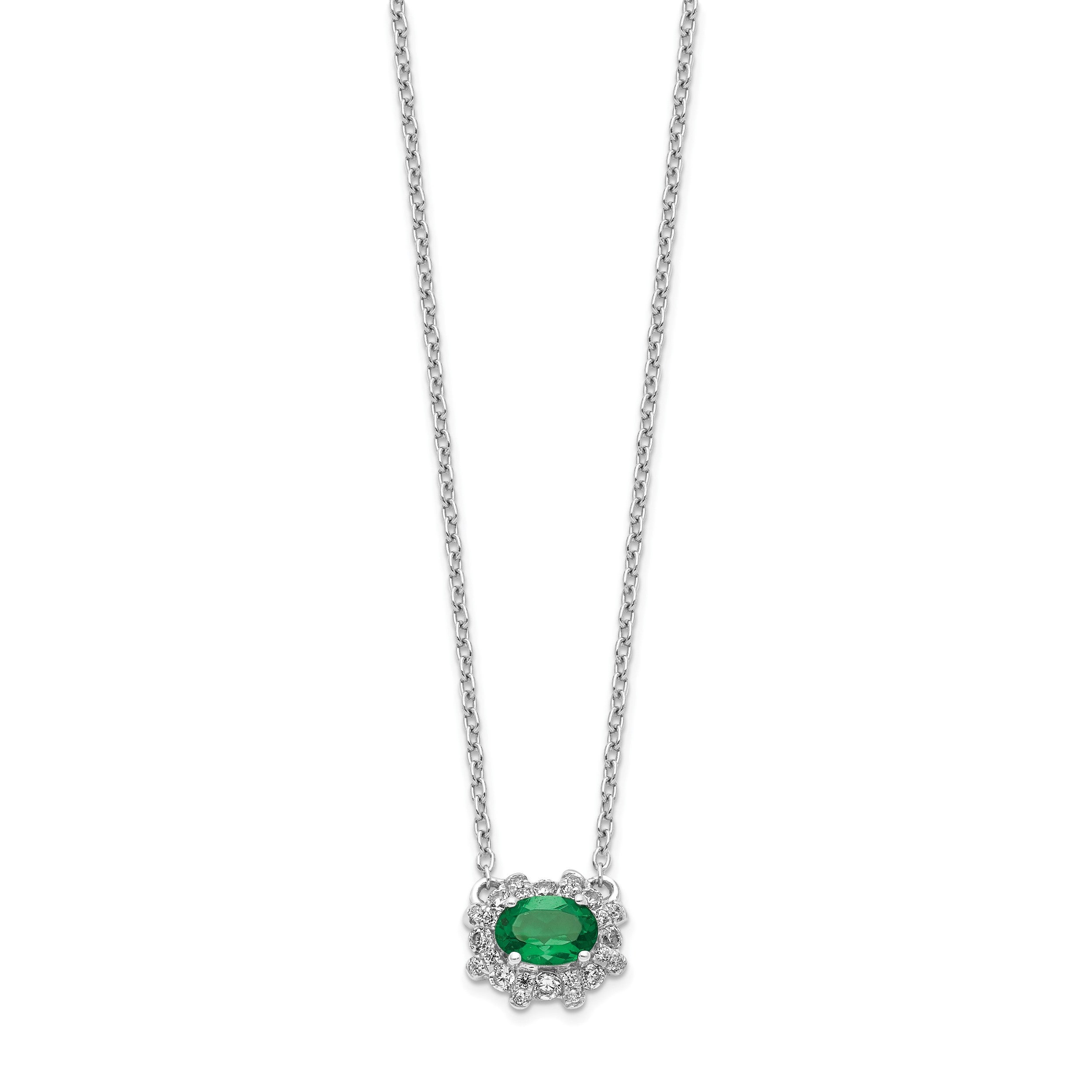 14K Weißgold Echt Diamant und Oval Smaragd 18 Zoll Halskette