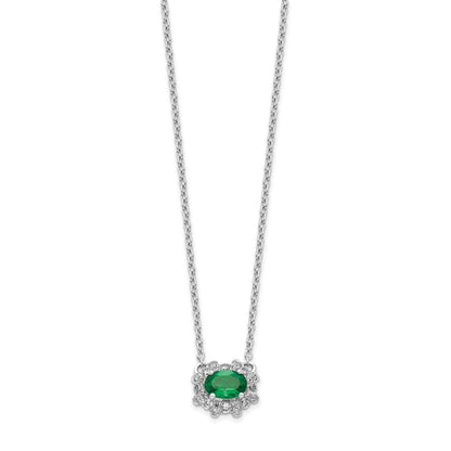 14K Weißgold Echt Diamant und Oval Smaragd 18 Zoll Halskette