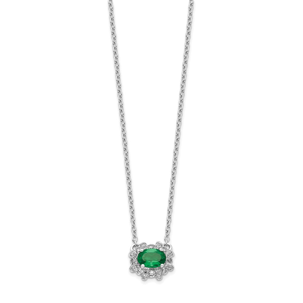 14K Weißgold Echt Diamant und Oval Smaragd 18 Zoll Halskette