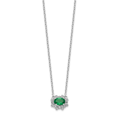 14K Weißgold Echt Diamant und Oval Smaragd 18 Zoll Halskette