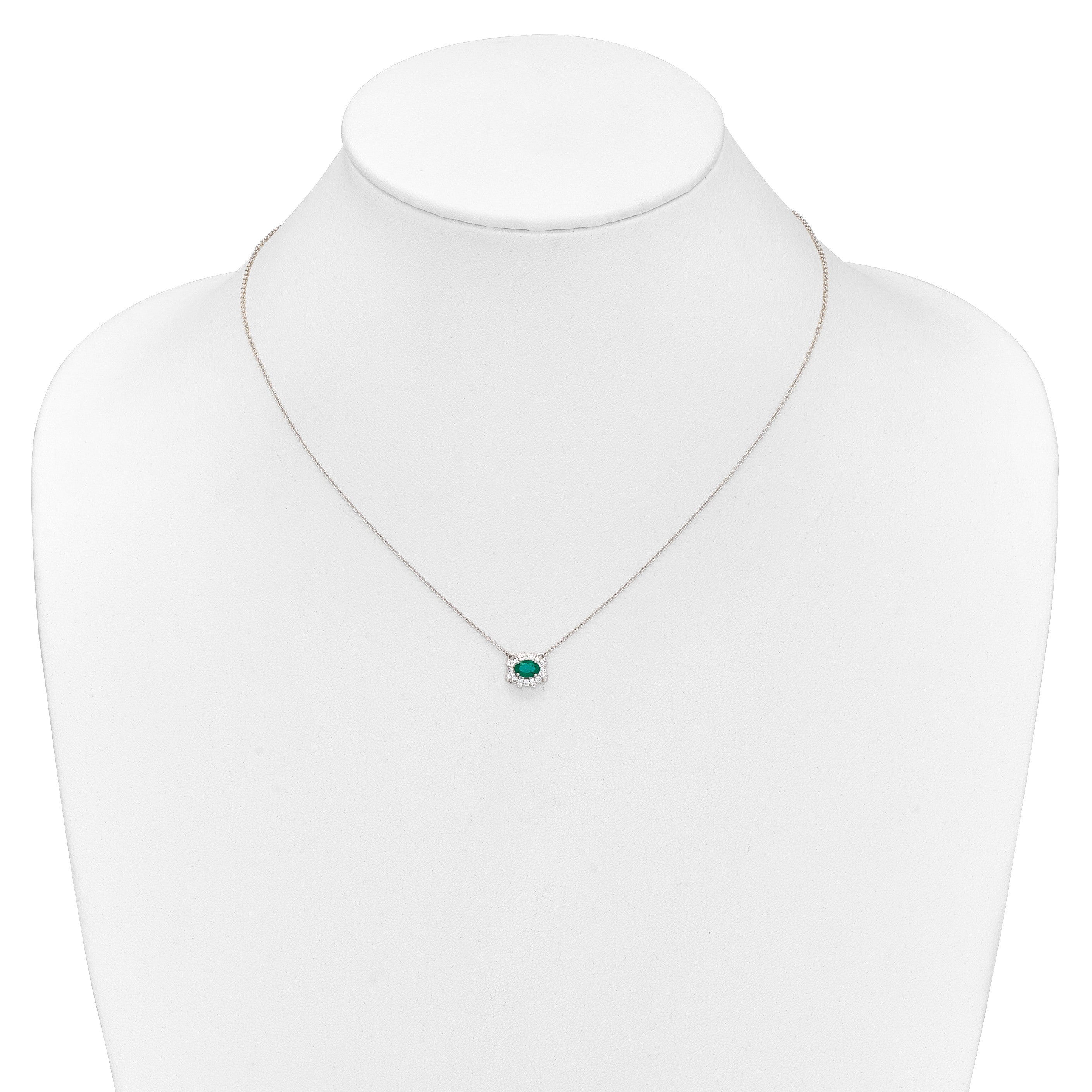 14K Weißgold Echt Diamant und Oval Smaragd 18 Zoll Halskette