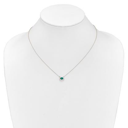 14K Weißgold Echt Diamant und Oval Smaragd 18 Zoll Halskette