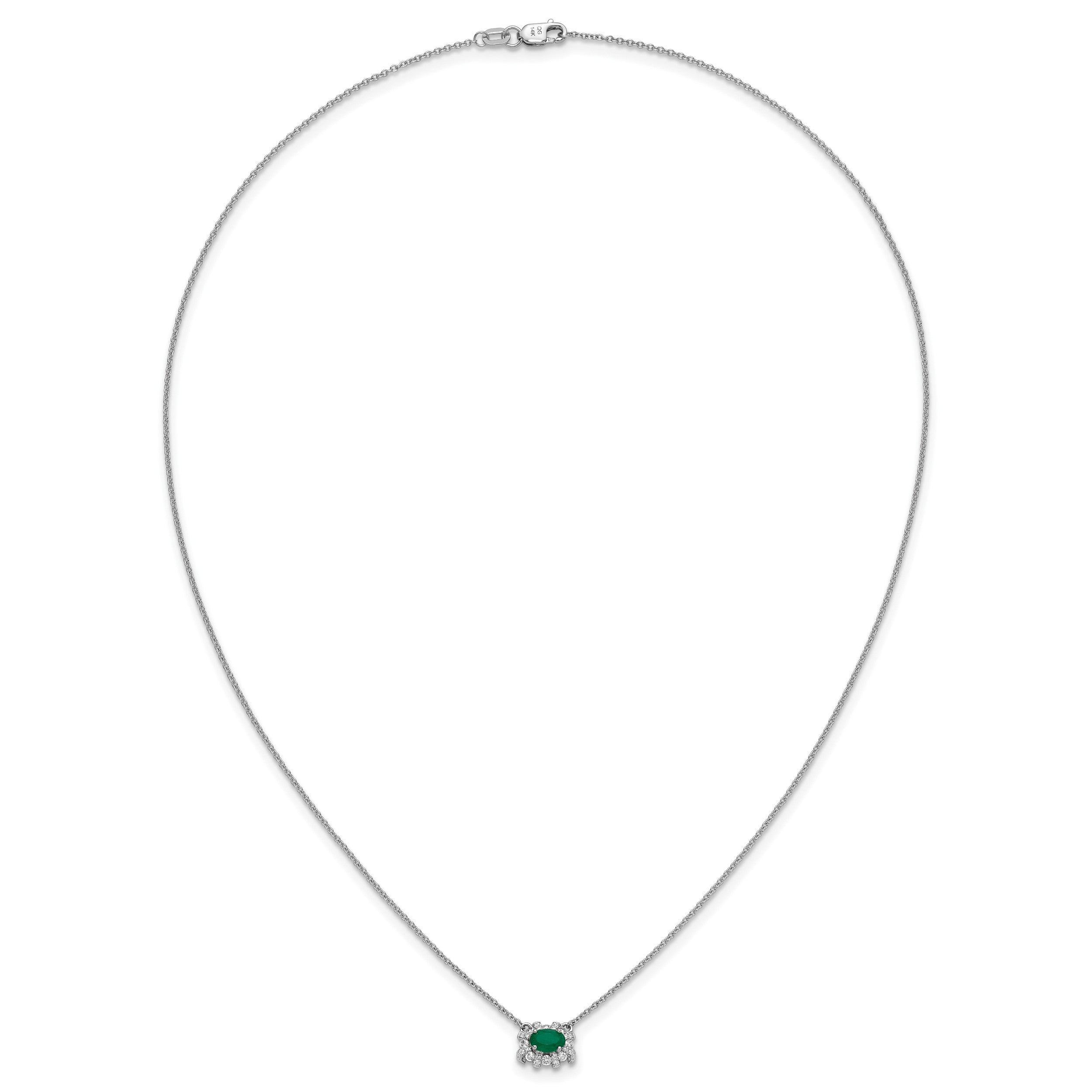 14K Weißgold Echt Diamant und Oval Smaragd 18 Zoll Halskette