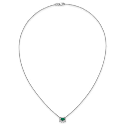 14K Weißgold Echt Diamant und Oval Smaragd 18 Zoll Halskette
