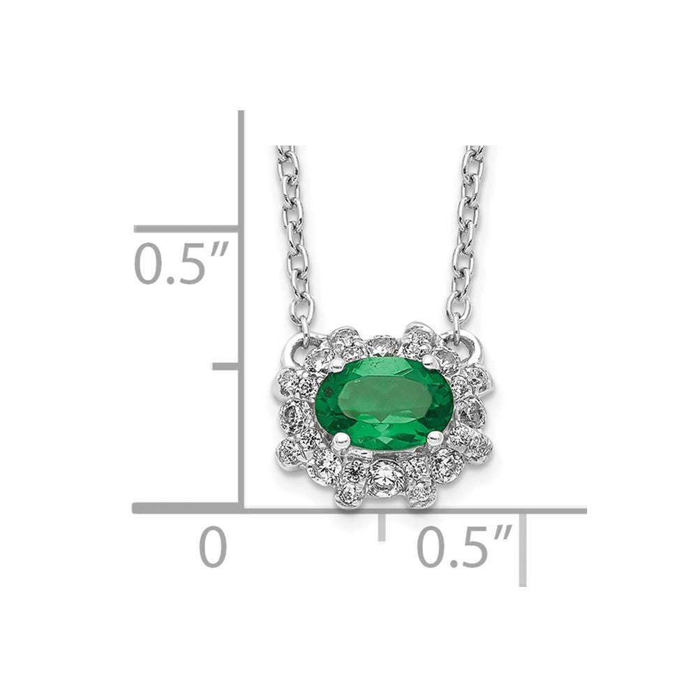 14K Weißgold Echt Diamant und Oval Smaragd 18 Zoll Halskette