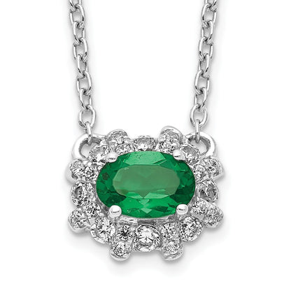 14K Weißgold Echt Diamant und Oval Smaragd 18 Zoll Halskette