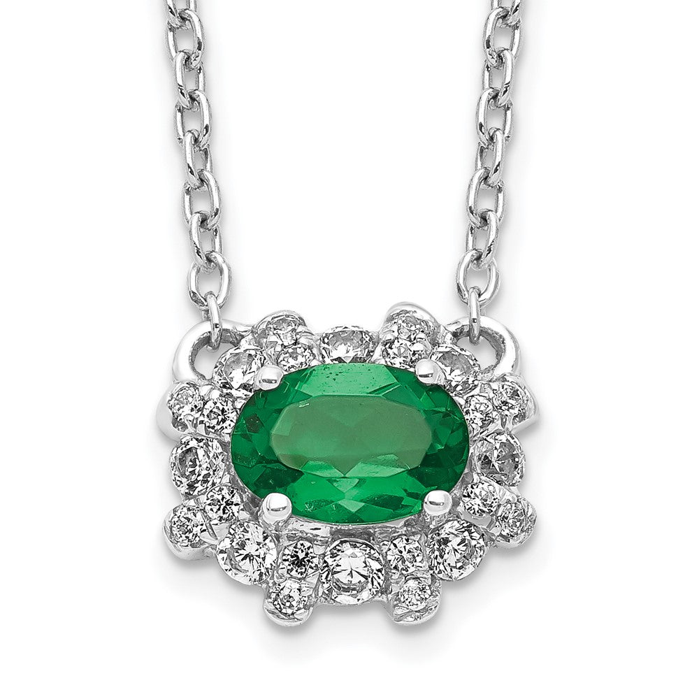 14K Weißgold Echt Diamant und Oval Smaragd 18 Zoll Halskette