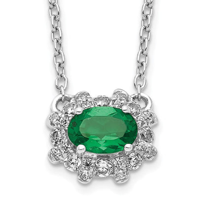 14K Weißgold Echt Diamant und Oval Smaragd 18 Zoll Halskette