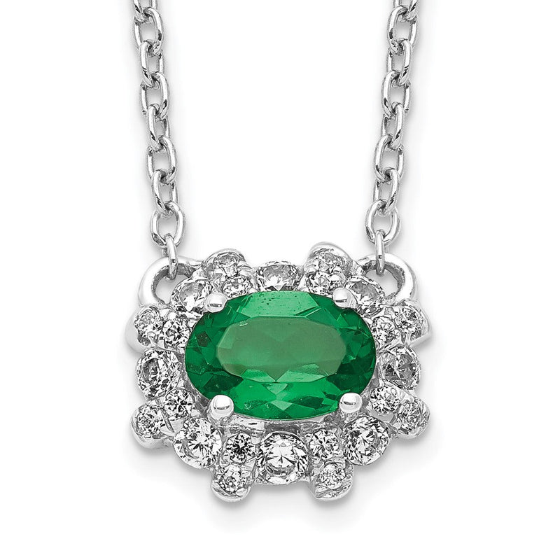 14K Weißgold Echt Diamant und Oval Smaragd 18 Zoll Halskette