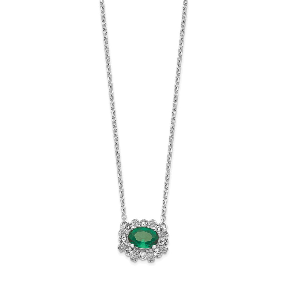 14K Weißgold Echt Diamant und Oval Smaragd 18 Zoll Halskette