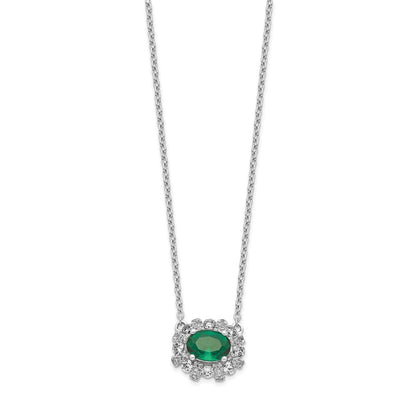 14K Weißgold Echt Diamant und Oval Smaragd 18 Zoll Halskette