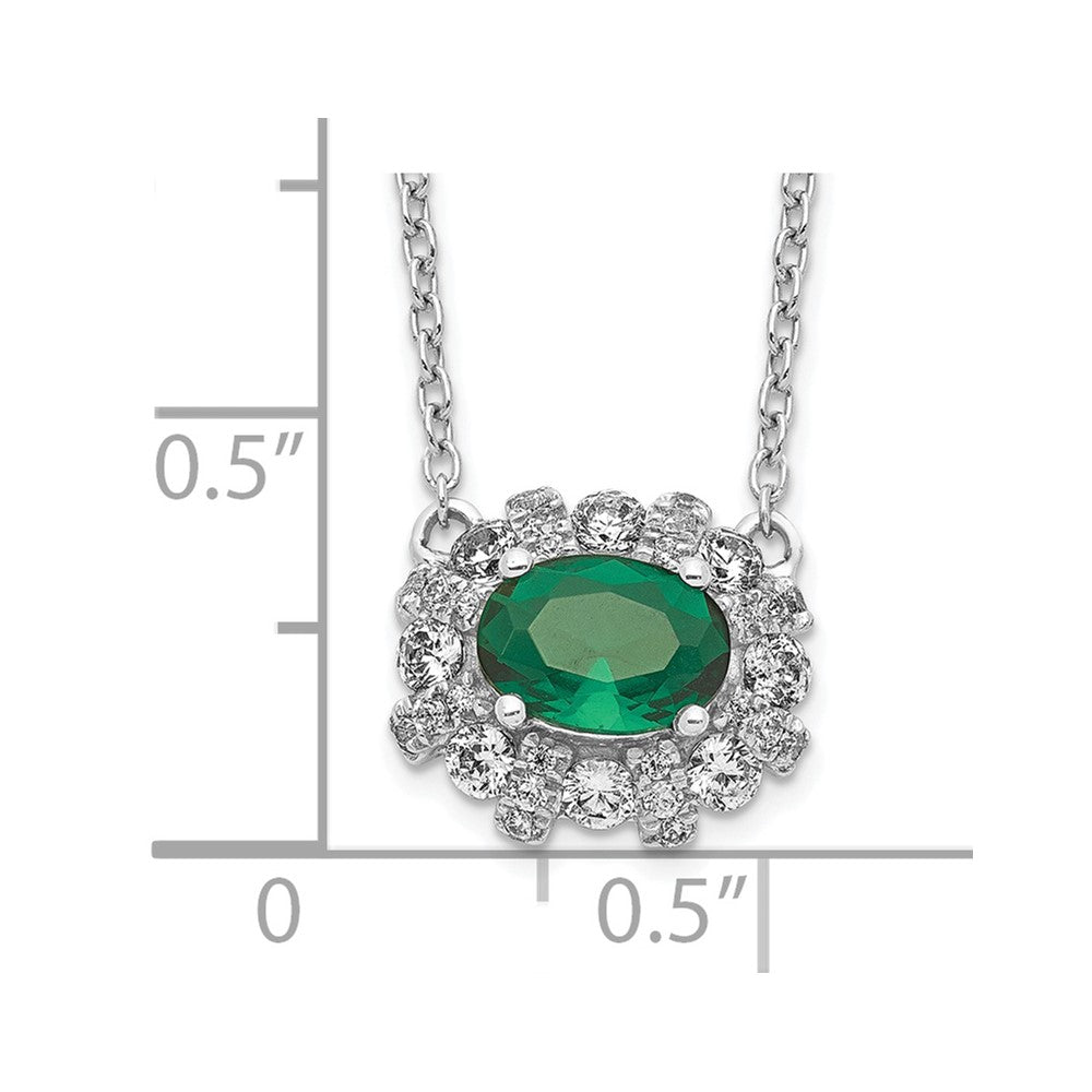 14K Weißgold Echt Diamant und Oval Smaragd 18 Zoll Halskette
