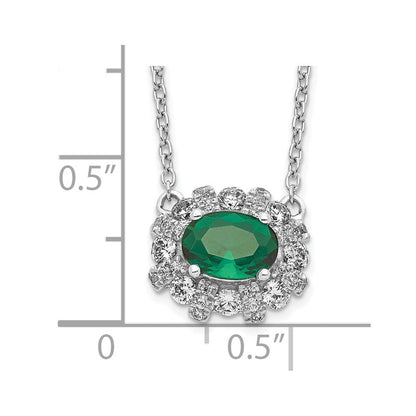 14K Weißgold Echt Diamant und Oval Smaragd 18 Zoll Halskette