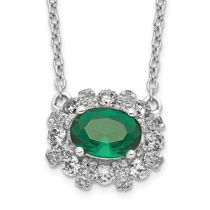 14K Weißgold Echt Diamant und Oval Smaragd 18 Zoll Halskette