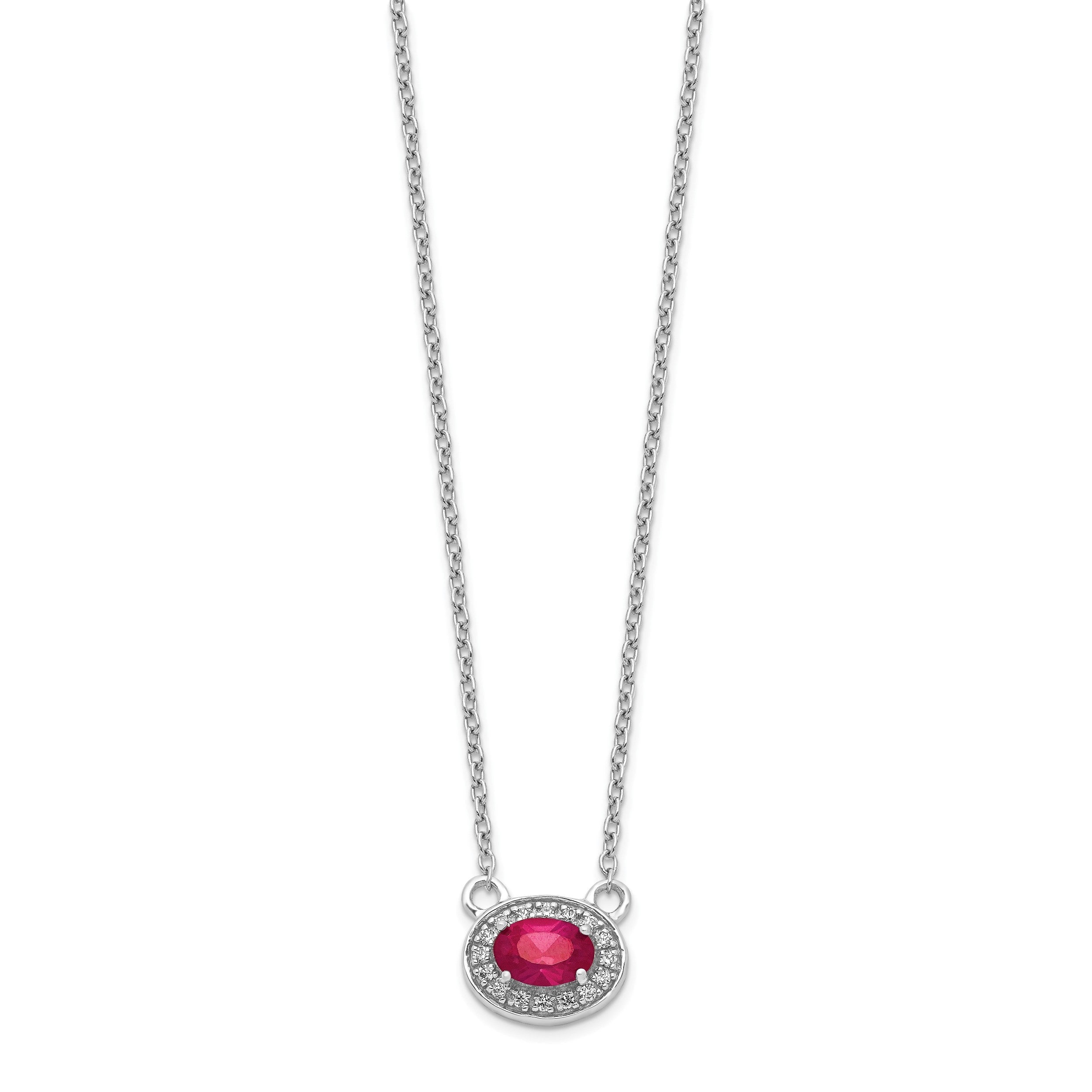 14K Weißgold Echt Diamant und Oval Rubin 18 Zoll Halskette