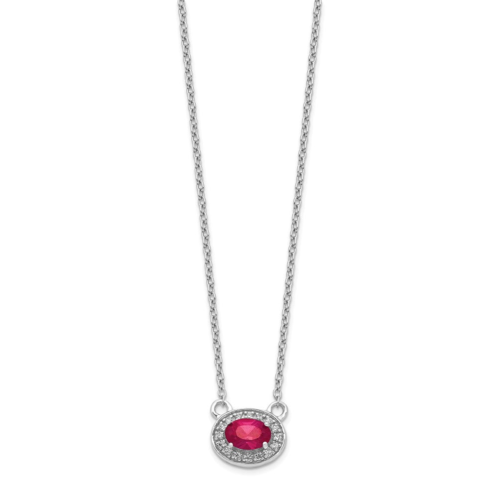 14K Weißgold Echt Diamant und Oval Rubin 18 Zoll Halskette
