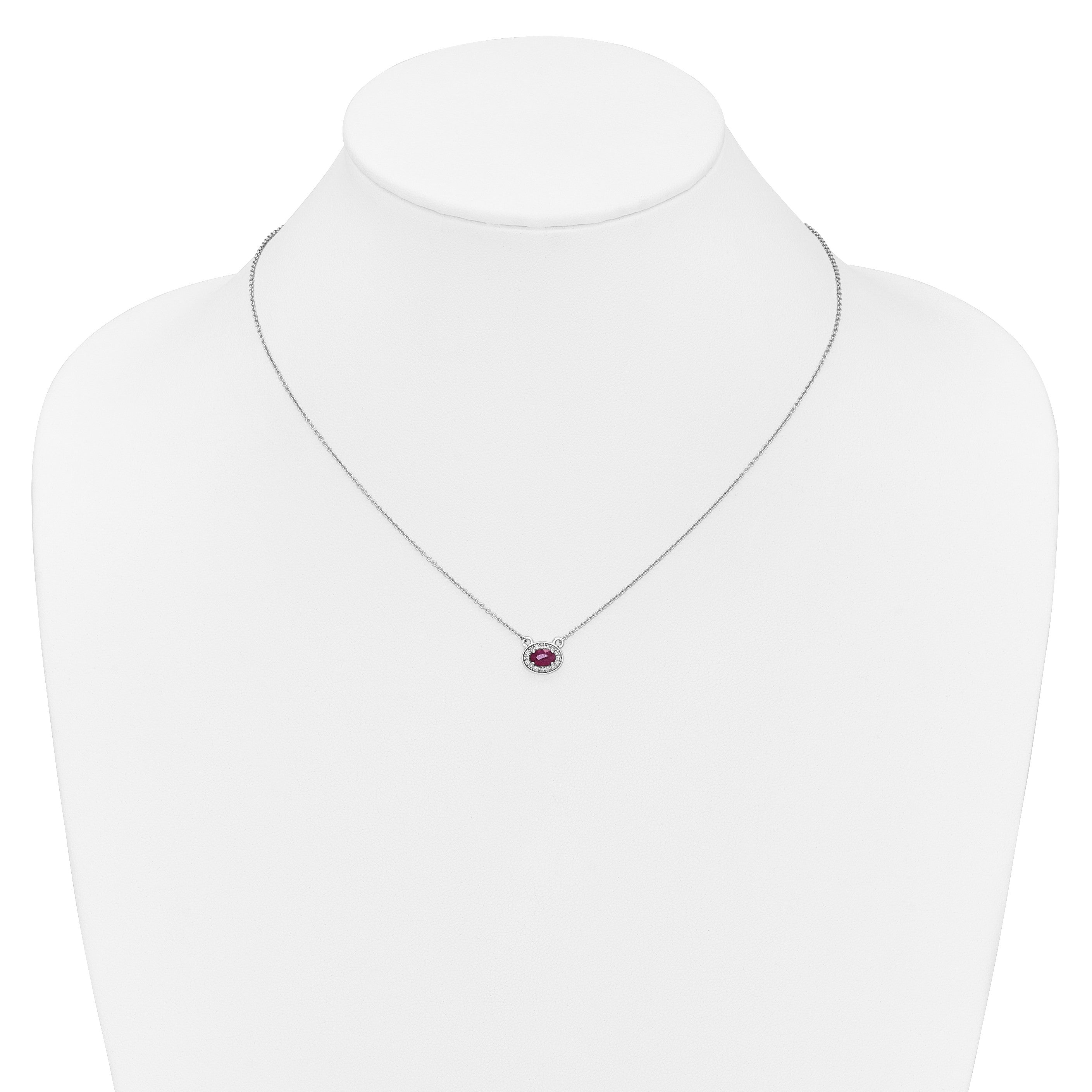 14K Weißgold Echt Diamant und Oval Rubin 18 Zoll Halskette