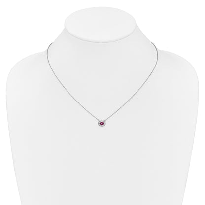 14K Weißgold Echt Diamant und Oval Rubin 18 Zoll Halskette