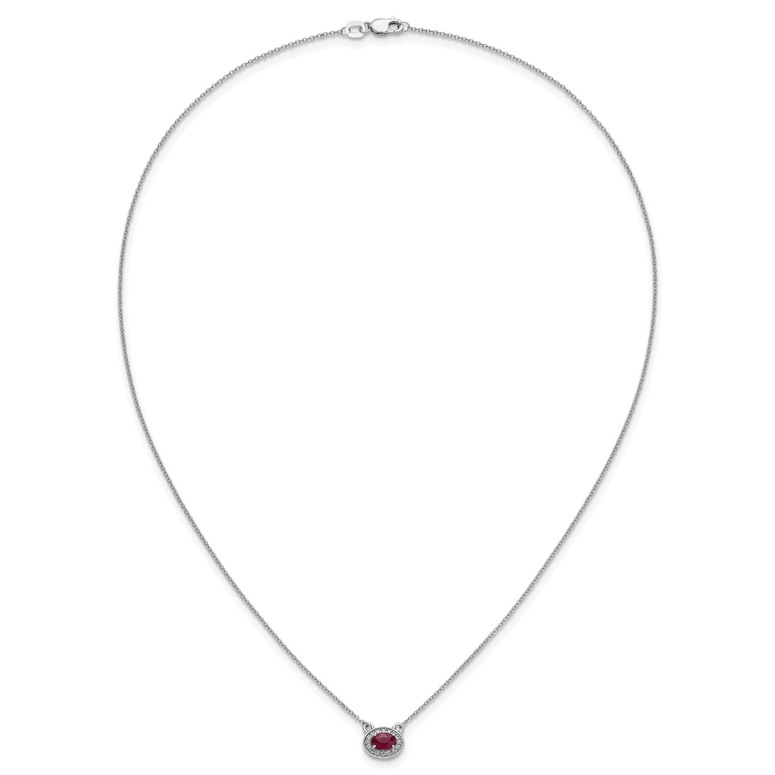 14K Weißgold Echt Diamant und Oval Rubin 18 Zoll Halskette