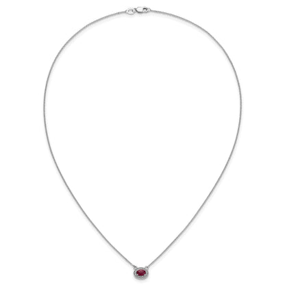 14K Weißgold Echt Diamant und Oval Rubin 18 Zoll Halskette