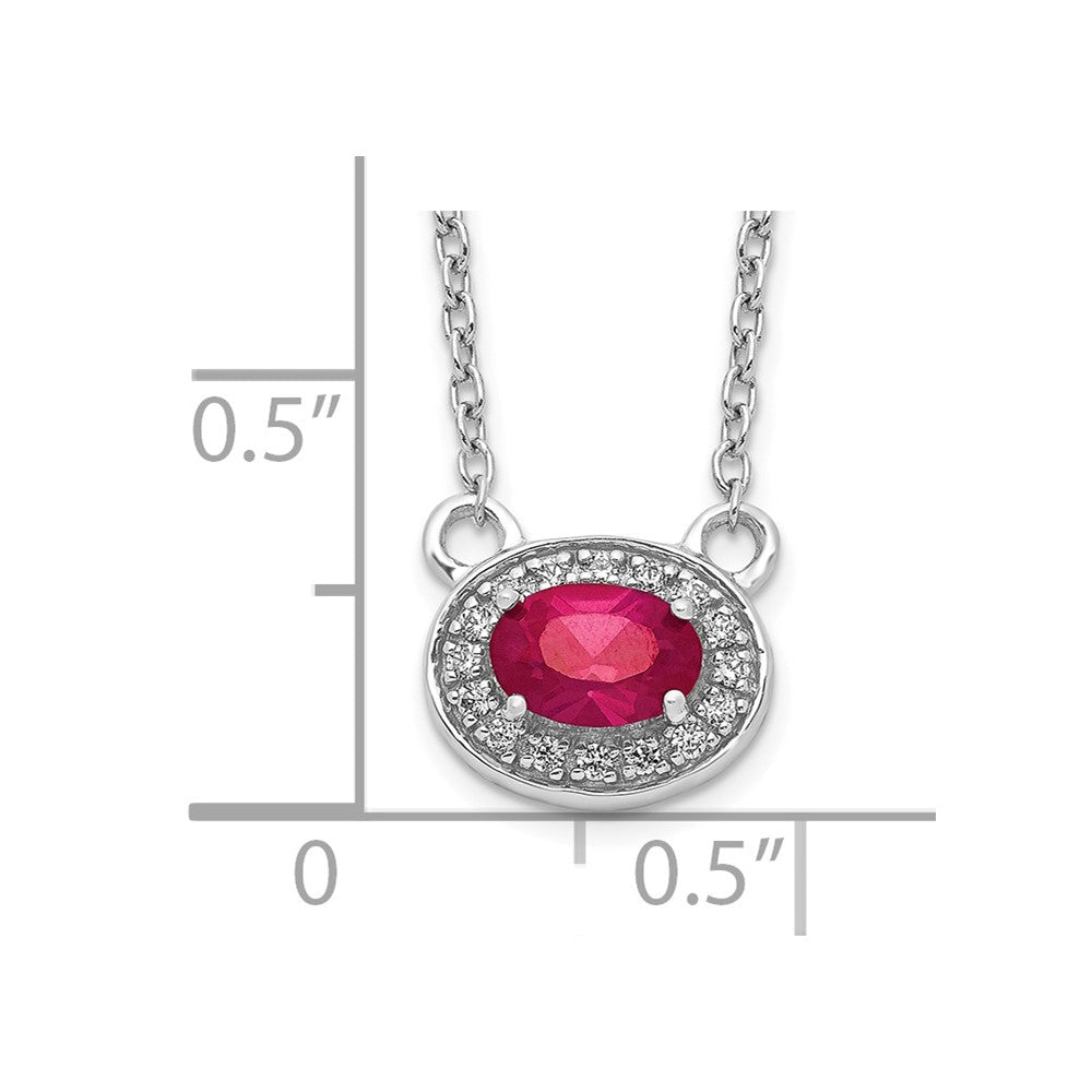 14K Weißgold Echt Diamant und Oval Rubin 18 Zoll Halskette