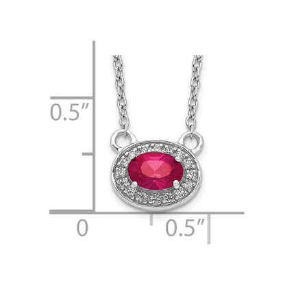 14K Weißgold Echt Diamant und Oval Rubin 18 Zoll Halskette