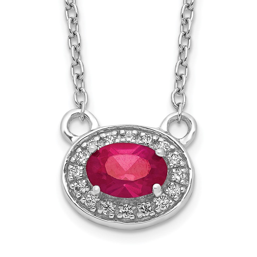 14K Weißgold Echt Diamant und Oval Rubin 18 Zoll Halskette