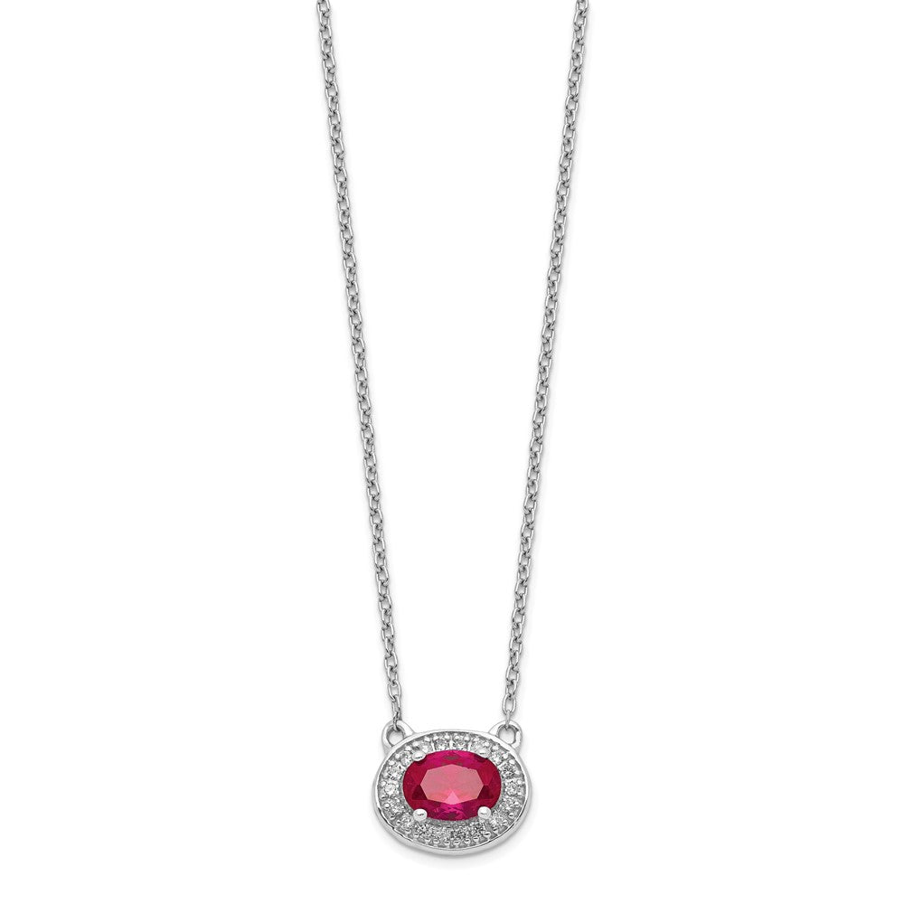 14K Weißgold Echt Diamant und Oval Rubin 18 Zoll Halskette