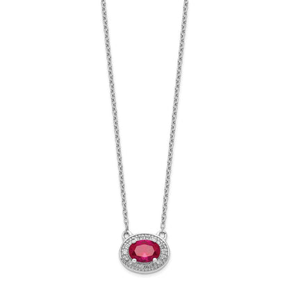 14K Weißgold Echt Diamant und Oval Rubin 18 Zoll Halskette