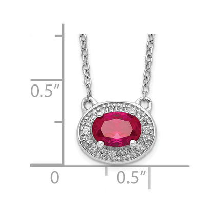 14K Weißgold Echt Diamant und Oval Rubin 18 Zoll Halskette